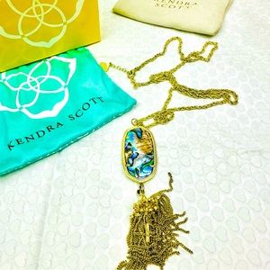 Kendra Scott Rayne Abalone Shell Tassel Pendant Necklace Gold Tone